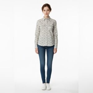 Liz Claiborne Gray Patterned Corduroy Shirt